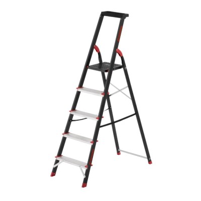 Драбина 5 ступенів, лоток для інвентарю, сталевий профіль, висота верхнього ступеня 1064мм, 457х893х1568мм, 150кг Intertool LT-0055