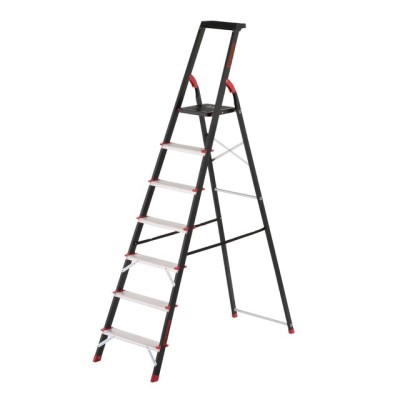 Стремянка 7 ступеней, лоток для инвентаря, стальной профиль, высота верхней ступени 1500 мм, 504*1283*2003мм, 150кг Intertool LT-0057