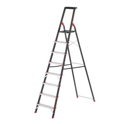 Стремянка 8 ступеней, лоток для инвентаря, стальной профиль, высота верхней ступени 1720 мм, 527х1437х2221мм, 150кг Intertool LT-0058