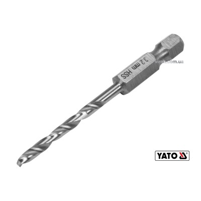 Свердло по металу YATO 3.2 x 65/34 мм HEX-1/4" HSS 6542 для нержавіючої конструктивної легованої сталі YT-44864