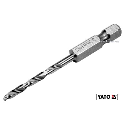 Свердло по металу YATO 3 x 61/31 мм HEX-1/4" HSS 6542 для нержавіючої конструктивної легованої сталі YT-44863