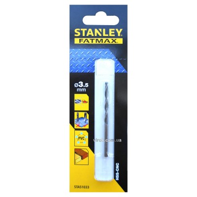 Сверло скоростное по металлу, дереву, пластику STANLEY 3.5 мм STA51033-QZ Сверло скоростное по металлу, дереву, пластику STANLEY 3.5 мм STA51033-QZ