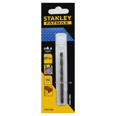 Сверло скоростное по металлу, дереву, пластику STANLEY 4.5 мм STA51048-QZ Сверло скоростное по металлу, дереву, пластику STANLEY 4.5 мм STA51048-QZ