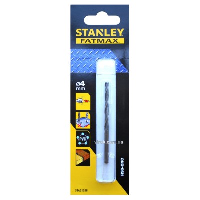 Сверло скоростное по металлу, дереву, пластику STANLEY 4 мм STA51038-QZ Сверло скоростное по металлу, дереву, пластику STANLEY 4 мм STA51038-QZ
