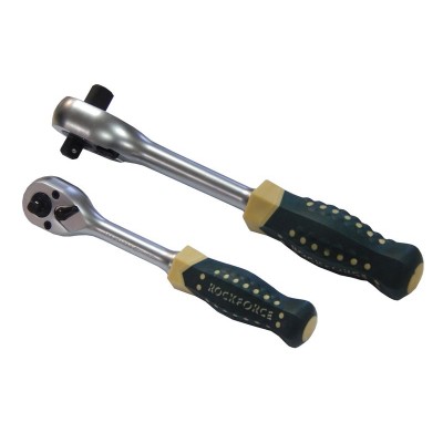 Трещотка реверсивная двухсторонняя с резиновой ручкой 1/2"-3/8" (L-250мм,72зуб.) ROCKFORCE RF-802421