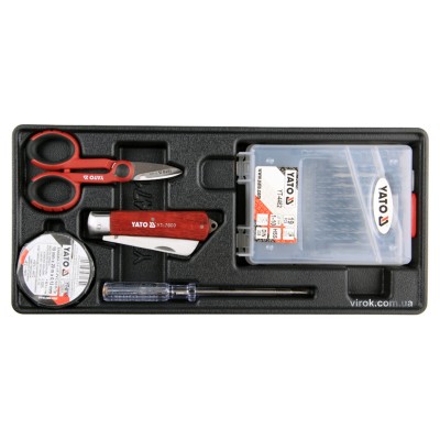 Вклад для инструментального шкафа YATO сверла 1-10 мм 19 шт ножницы нож отвертка-индикатор 250 В YT-55471
