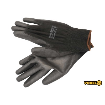 Рукавички робочі чорні VOREL поліестер покритий поліуретаном розмір 9 74079