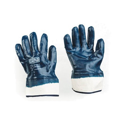 Рукавички з нітриловим покриттям р10 (сині краги без хеддеру) СИЛА 481203