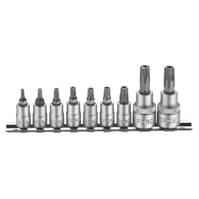 1/4", 3/8" Набор головок-бит Torx 5-лучевых с отверстием TS10-TS50 9 пр. FORCE 3095 1/4", 3/8" Набор головок-бит Torx 5-лучевых с отверстием TS10-TS50 9 пр. FORCE 3095