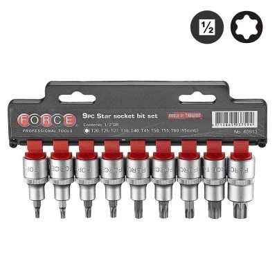 1/2" Набор головок-бит Е-профиль Torx 9 пр., L=55 мм FORCE 40913 1/2" Набор головок-бит Е-профиль Torx 9 пр., L=55 мм FORCE 40913