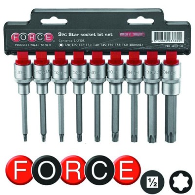 1/2" Набор головок-бит Е-профиль Torx удлиненных 9 пр., L=100 мм FORCE 40913L 1/2" Набор головок-бит Е-профиль Torx удлиненных 9 пр., L=100 мм FORCE 40913L