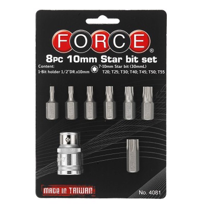 1/2" Набор бит Torx 10 мм 8 пр. на блистере Т20-Т55 FORCE 4081 1/2" Набор бит Torx 10 мм 8 пр. на блистере Т20-Т55 FORCE 4081