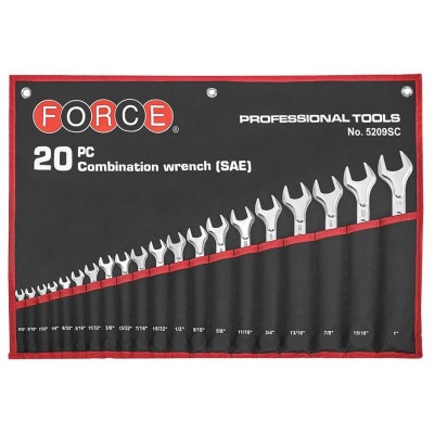 Набір ключів ріжково-накидних дюймових на полотні 20 пр. 5/32"-1" FORCE 5209SC