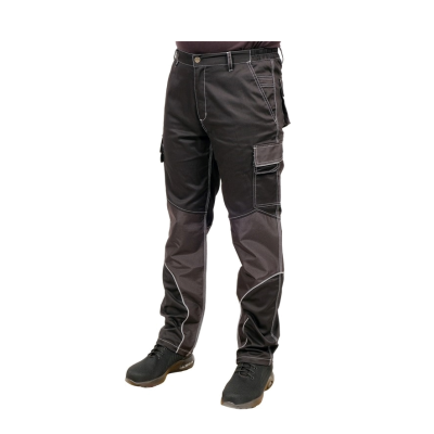 Штани робочі чорні Yato, розмір M; 9 киш 64% - поліестер, 34% - хлопок, 2% - еластан, відсвічувши вставки YT-79441