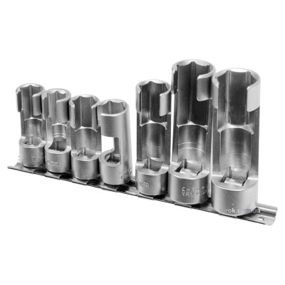 Головки торцевые открытые для лямбда-зондов и датчиков Yato 3/8" и 1/2" М10-19 CrV 7 шт YT-17508