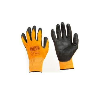 Рукавички з ПУ покриттям р10 (помаранчевий чорний манжет) СИЛА 481222