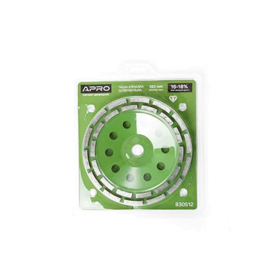 Чаша алмазная шлифовальная 180 мм 16-18% Сегмент двухрядный APRO 830512