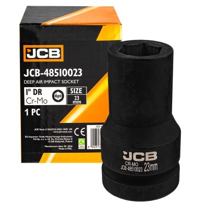 Головка ударная глубокая 1" 23 мм (6-гранная) JCB Tools JCB-48510023 Головка ударная глубокая 1" 23 мм (6-гранная) JCB Tools JCB-48510023