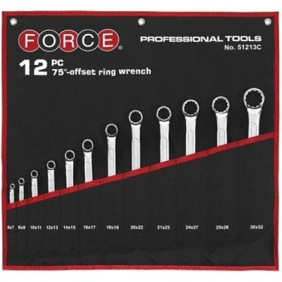 Набір ключів накидних, відігнуті на 75° на полотні 12 пр. 6-32 мм FORCE 51213C