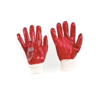 Рукавички із ПВХ покриттям р10 (червоні манжет без хеддера) СИЛА 481215