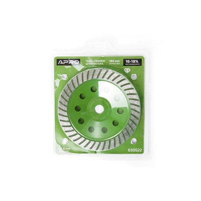 Чаша алмазная шлифовальная 180 мм 16-18% Турбо APRO 830522