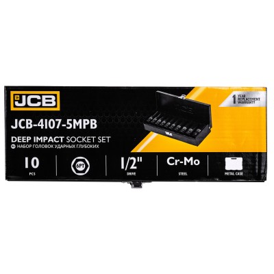 Набір головок глибоких ударних в металевому кейсі 10 од. 1/2" (6-гр.) JCB Tools JCB-4107-5MPB