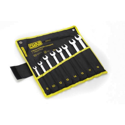 Набір ключів комбінованих з тріскачкою в чохлі CrV 8, 10, 12, 14, 15, 17, 19 (8шт) СИЛА 202033