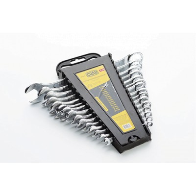 Набір ключів ріжково - накидних Стандарт CrV 6, 7, 8, 9, 10, 11, 12, 13, 14, 15, 16, 17, 18, 19, 22 (15шт) СИЛА 201040