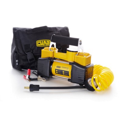 Компрессор автомобильный двухпоршневой (85л/мин; 10Атм; 18А) (витой шланг) СИЛА 900409