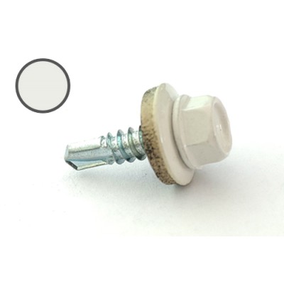 Саморіз із шестигранною головкою з шайбою з прокладкою EPDM 4,8*19 DIN 7504K RAL 9003 зі свердлом по металу (ящ. 2400шт) (колір - білий) APRO 9R648199003-C