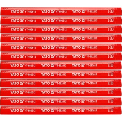 Олівці столярні з твердістю HB Yato: L=175х5х2 мм. 12 шт, у дерев'яній червоній оболонці YT-692612