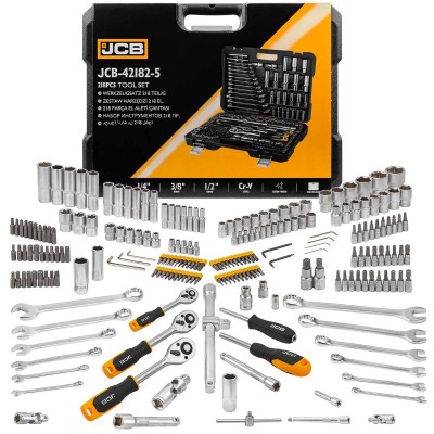 Набор инструмента комбинированный 218 ед. 1/4", 3/8", 1/2" (6-гр.) (4-22 мм) JCB Tools JCB-42182-5