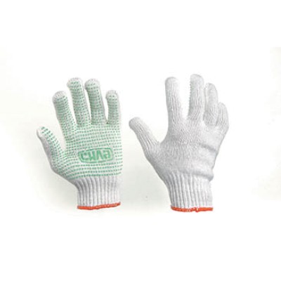 Рукавички Х/Б із ПВХ точкою р10 (білі+зелений ПВХ майстер) СИЛА 480108