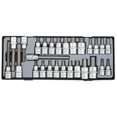 3/8", 1/2" Набор головок-бит 6-гр. HEX и Spline 27 пр. в ложементе FORCE T4281 3/8", 1/2" Набор головок-бит 6-гр. HEX и Spline 27 пр. в ложементе FORCE T4281