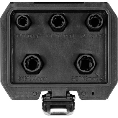 Набір головок для видал. зломаних гвинтів Yato : квадрат 3/8", М10, 11, 13, 14, 16 мм, 5 шт. в футл. YT-06038