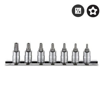 1/4" Набор головок-бит 5-лучевых с отверстием на планке TS10-TS40 7 пр. FORCE 20711
