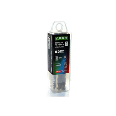 Свердло по металу кобальтове HSS-Co/M35 ?8.0мм (пач 5шт) APRO 830725