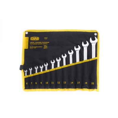Набір ключів рожково-накидних CrV 6-19, 22мм (15шт) (холодний штамп DIN3113) СИЛА 201937