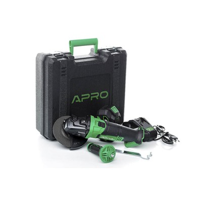 Углошлифовальная машина (болгарка) APRO 20В, 125мм, 4А, 20AG, 1 АКБ, ЗУ, кейс 895100