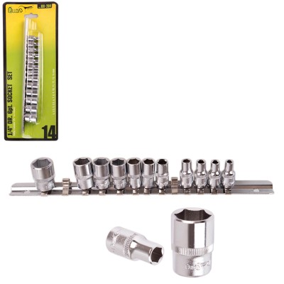 Набір головок 1/4" на планці, 4, 4.5, 5, 5.5, 6, 7, 8, 9, 10, 11, 12, 13, 14 мм. 14 предм. Alloid НГП-2014
