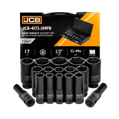 Набор головок ударных глубоких в металлическом кейсе 17 ед. 1/2'' (6-гр.) (10-36 мм) JCB Tools JCB-4172-5MPB