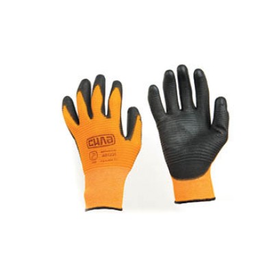 Рукавички з ПУ покриттям р10 (помаранчевий чорний манжет, без підвісу) СИЛА 481221