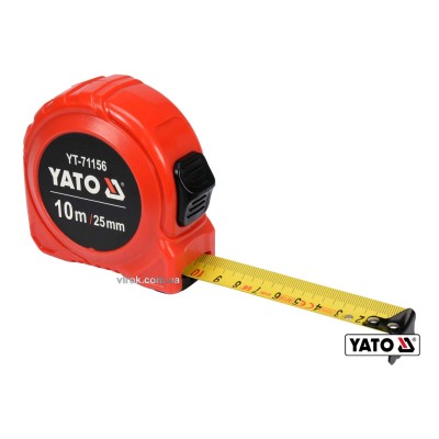 Рулетка Yato 10 м x 25 мм зі сталевою стрічкою та нейлоновим покриттям та подвійним блокуванням YT-71156