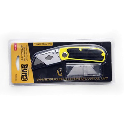 Нож-трапеция раскладной, обрезиненный (+ 5 лезвий) СИЛА 400232