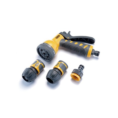 Набір: пістолет-розпилювач 9 режимів, конектори: 3/4 аквастоп, 3/4, адаптер 1/2+3/4 СИЛА 551289