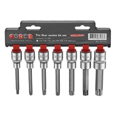 1/2" Набор головок-бит Torx удлиненных L=100 мм 7 пр. T30-T70 FORCE 40717L 1/2" Набор головок-бит Torx удлиненных L=100 мм 7 пр. T30-T70 FORCE 40717L