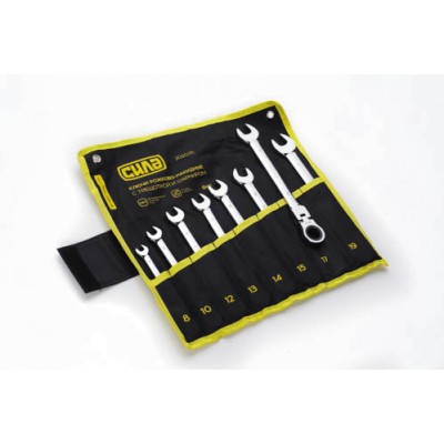 Набір ключів комбінованих з тріскачкою та шарніром CrV у чохлі 8, 10, 12, 13, 14, 15, 17, 19 (8шт) СИЛА 202035