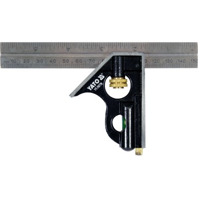 Уголок багатофункціональний металевий Yato 150 мм з прямим углом і рівнем 45 | 90 ˚ YT-70770