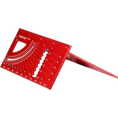 Кутник алюмінієвий стереометр. 3D Yato 150х 70х 215 мм, 45°, 90° з транспортиром і шаблонами отворів YT-70796