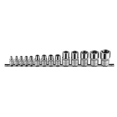 1/4", 3/8" и 1/2" Набор головок Е-профиль Torx 14 пр. E4-E24 FORCE 4158 1/4", 3/8" и 1/2" Набор головок Е-профиль Torx 14 пр. E4-E24 FORCE 4158
